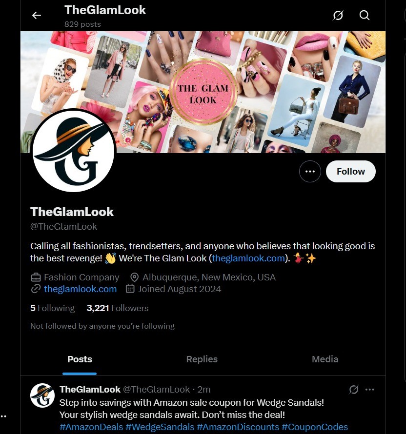 The Glam Look X (Twitter) Page